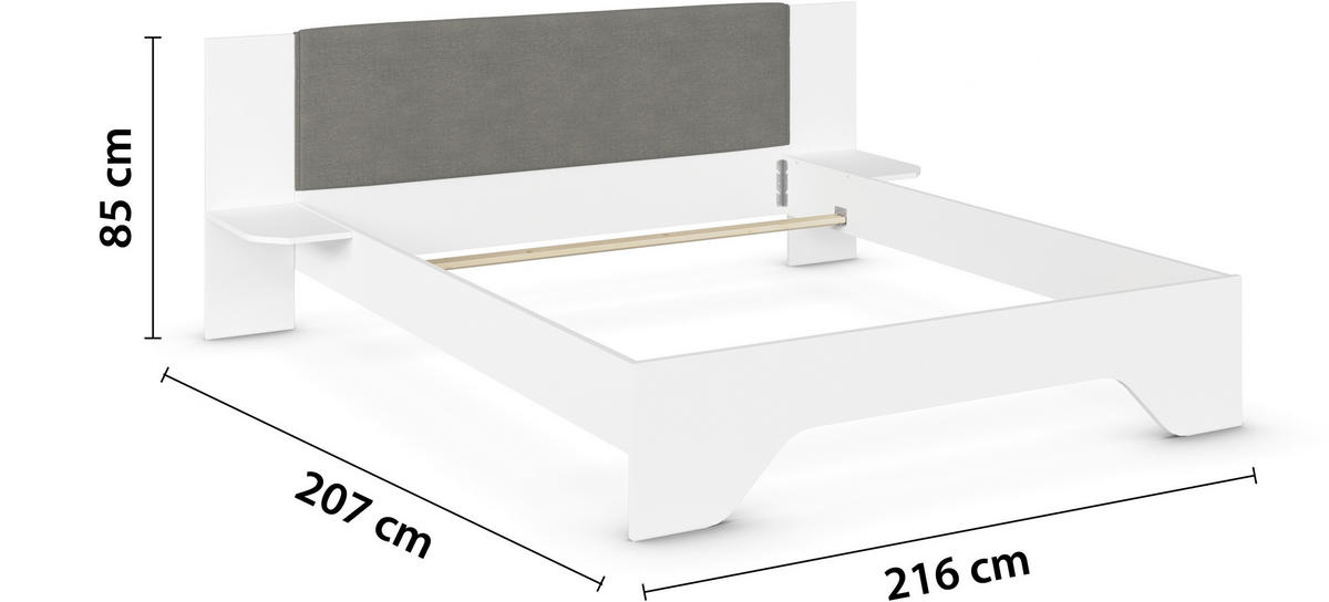 BETTANLAGE 160/200 cm  in Weiss, Dunkelgrau   - Weiss/Dunkelgrau, Design, Holzwerkstoff/Textil (160/200cm) - Boxxx