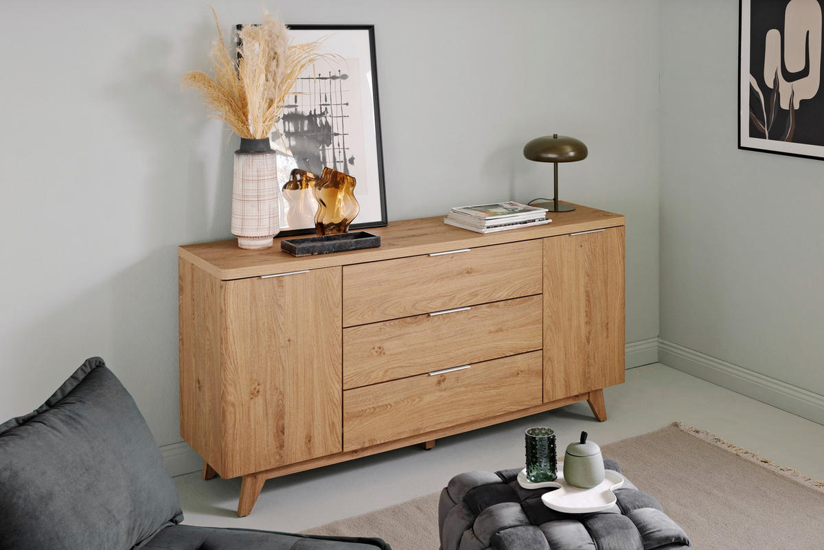 SIDEBOARD  in 150/77/39 cm  - Eichefarben/Alufarben, MODERN, Holzwerkstoff/Metall (150/77/39cm) - Livetastic
