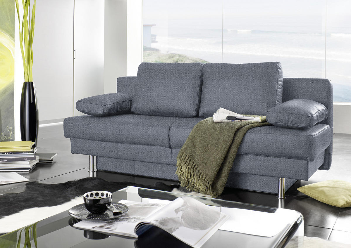 SCHLAFSOFA  mit Fußauswahl, Stoffauswahl, Schlafen auf Sitzhöhe, Rücken echt Blau, Grau  - Wengefarben/Blau, Design, Holz/Textil (203/94/100cm) - Novel