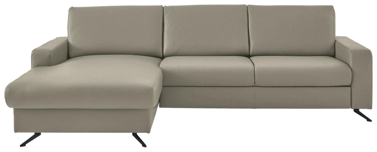 ECKSOFA Beldomo premium in Echtleder Platinfarben  165/267 cm  - Platinfarben/Schwarz, Design, Leder/Metall (165/267cm) - Beldomo Premium
