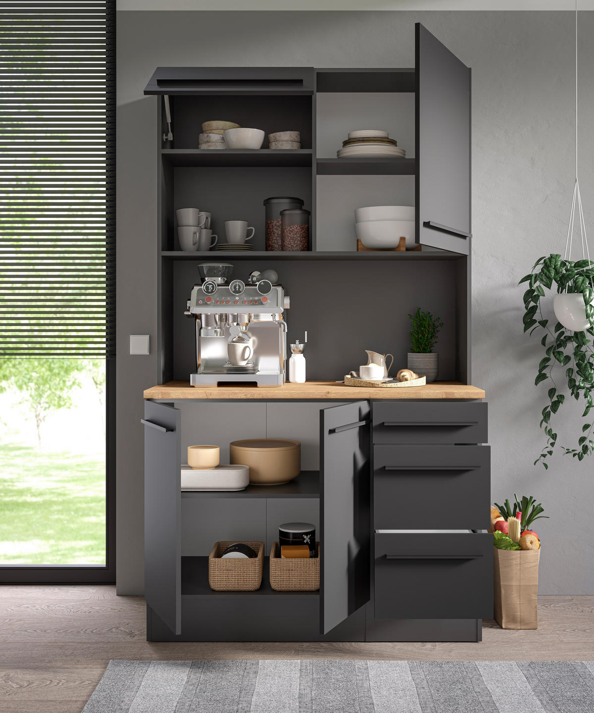 BUFFET 120/211/60 cm  in  - Eichefarben/Schwarz, LIFESTYLE, Holzwerkstoff/Kunststoff (120/211/60cm) - P & B