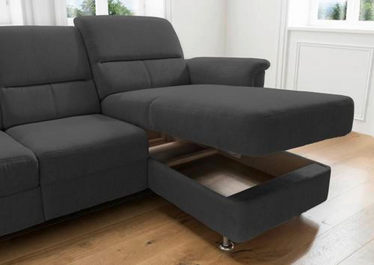 ECKSOFA in Mikrofaser Schwarz  - Chromfarben/Schwarz, Modern, Textil/Metall (165/231cm) - Livetastic
