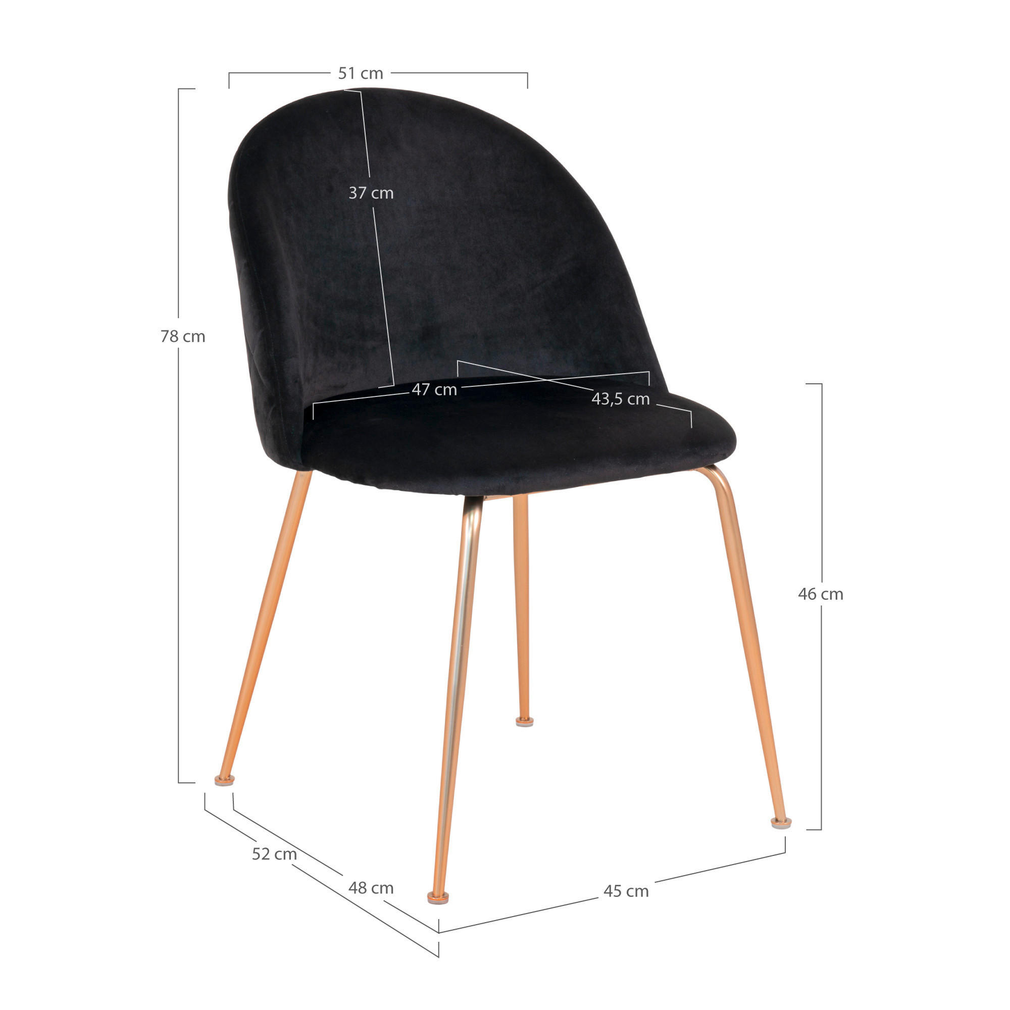 Thumbnail - Mid.you Stuhl-Set, Schwarz, Textil, Rundrohr, 51x78x56 cm, Stühle
