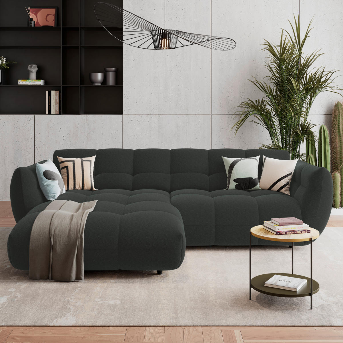ECKSOFA Dunkelgrün Chenille  - Dunkelgrün/Schwarz, Trend, Kunststoff/Textil (178/280cm) - MID.YOU