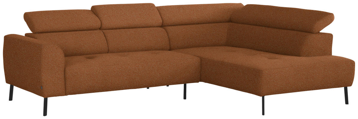 ECKSOFA in Struktur Rostfarben  280/205 cm  - Rostfarben/Schwarz, Design, Textil/Metall (280/205cm) - Xora