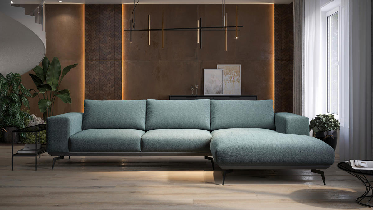 ECKSOFA in Chenille Anthrazit  - Anthrazit/Schwarz, Design, Holz/Textil (330/180cm) - MID.YOU