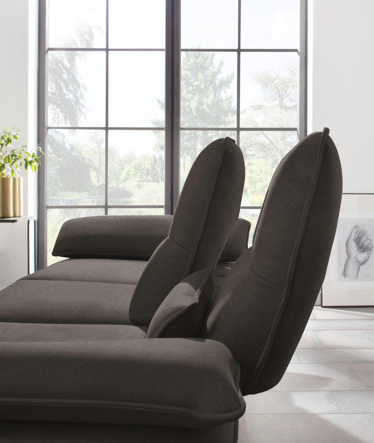 ECKSOFA in Mikrofaser Mokka  - Schwarz/Mokka, Design, Textil/Metall (291/164cm) - Chilliano