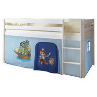 HOCHBETT 90/200 cm,  in Weiß, Hellblau, Dunkelblau, Leiter, Vorhang  - Weiß/Dunkelblau, Natur, Holz (90/200cm) - MID.YOU