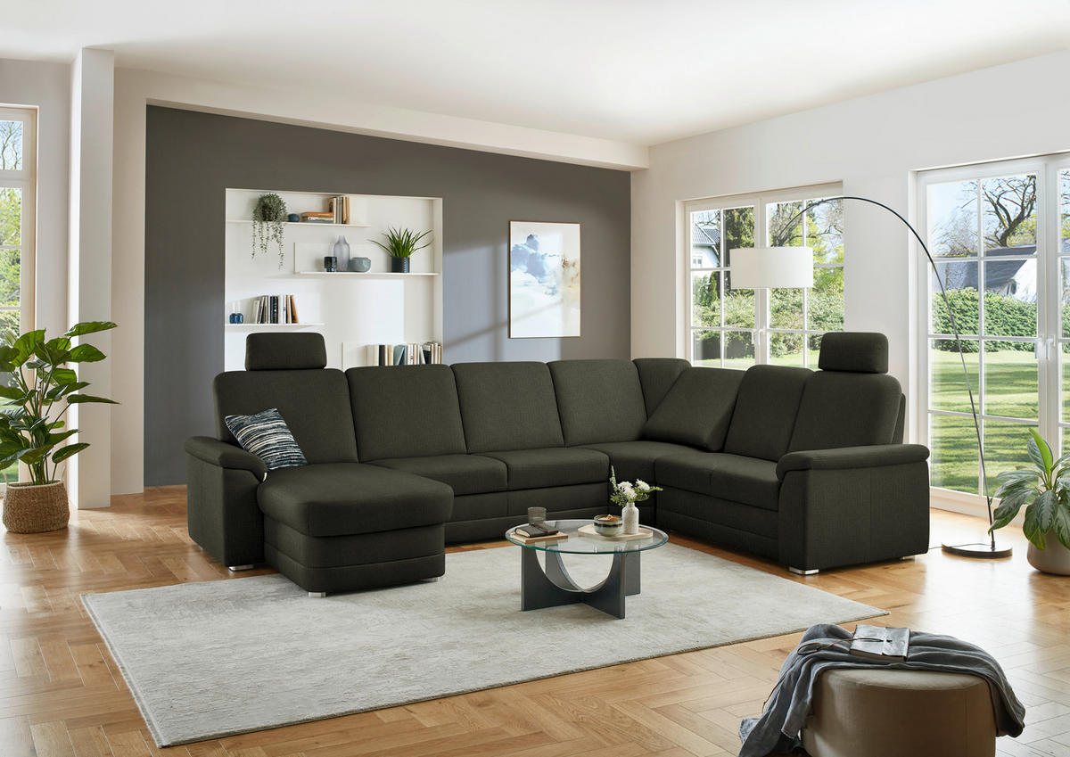 WOHNLANDSCHAFT  in Chenille Dunkelgrün  - Dunkelgrün/Alufarben, KONVENTIONELL, Holz/Textil (160/329/235cm) - Beldomo Comfort