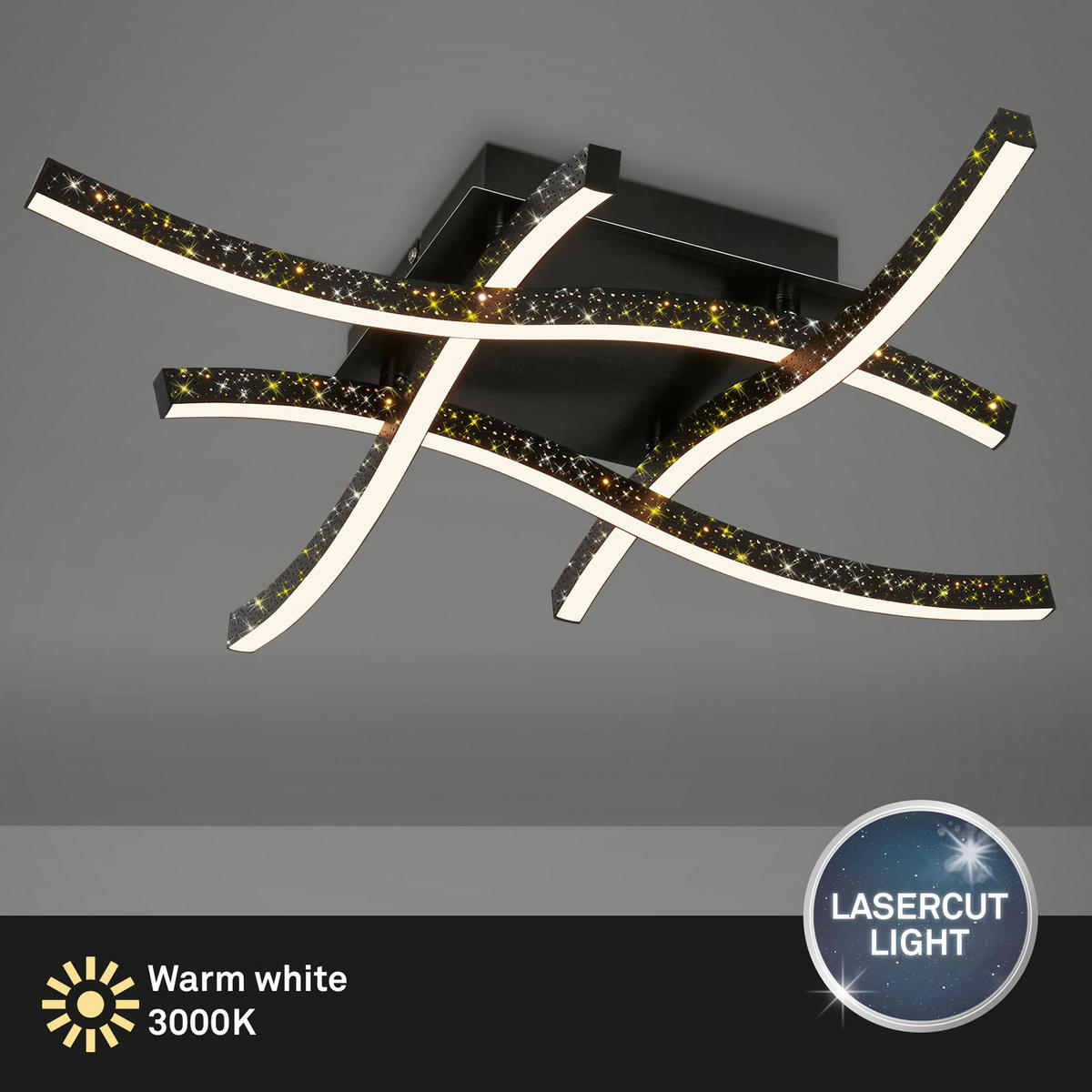 LED-DECKENLEUCHTE Rey 64,5/64,5/10 cm  - Schwarz, Design, Kunststoff/Metall (64,5/64,5/10cm)