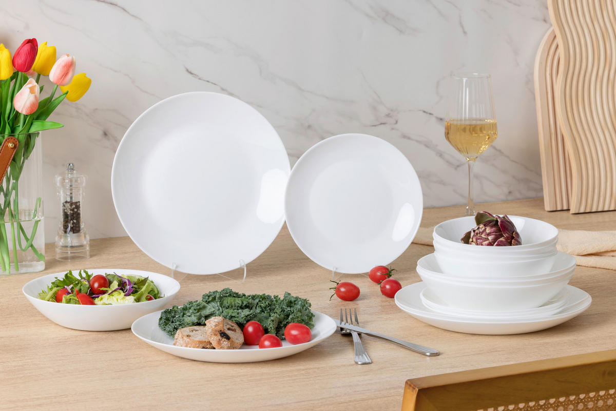 TAFELSERVICE 16-teilig  - Weiß, Basics, Glas - Boxxx