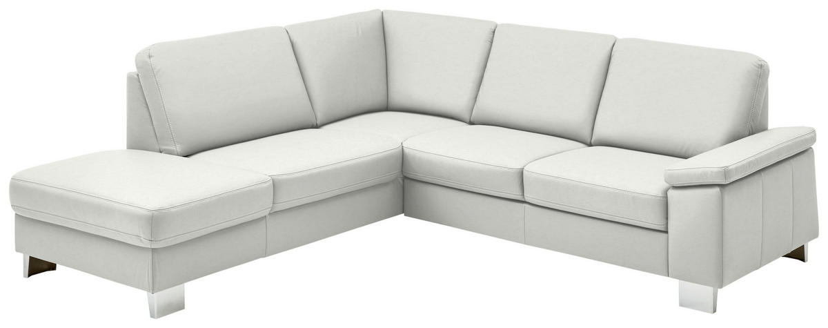 ECKSOFA  in Echtleder Weiß  235/248 cm  - Alufarben/Weiß, Design, Leder/Metall (235/248cm) - Beldomo Premium