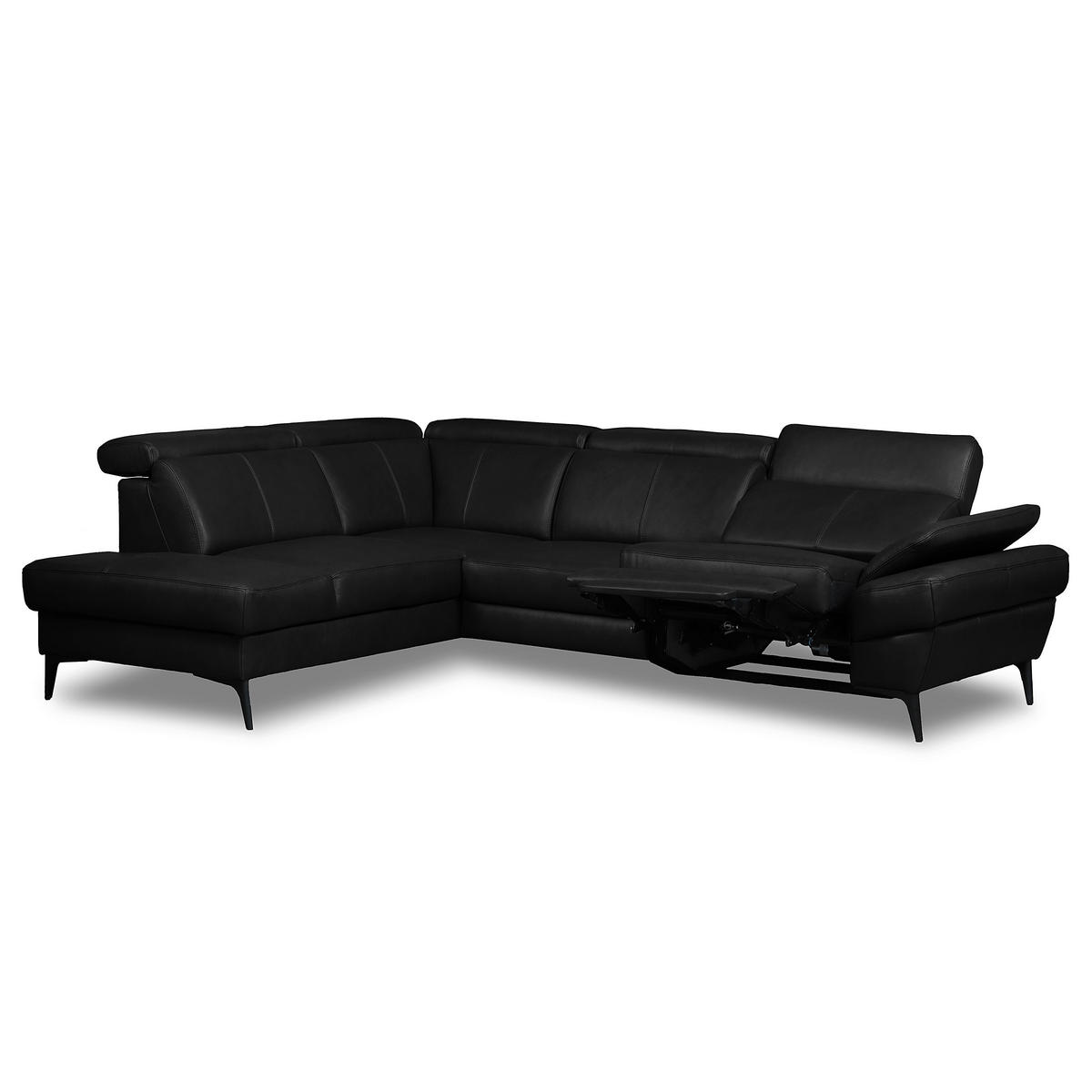 ECKSOFA Lederlook Echtleder Schwarz  - Schwarz, Design, Leder/Textil (211/264cm) - Livetastic