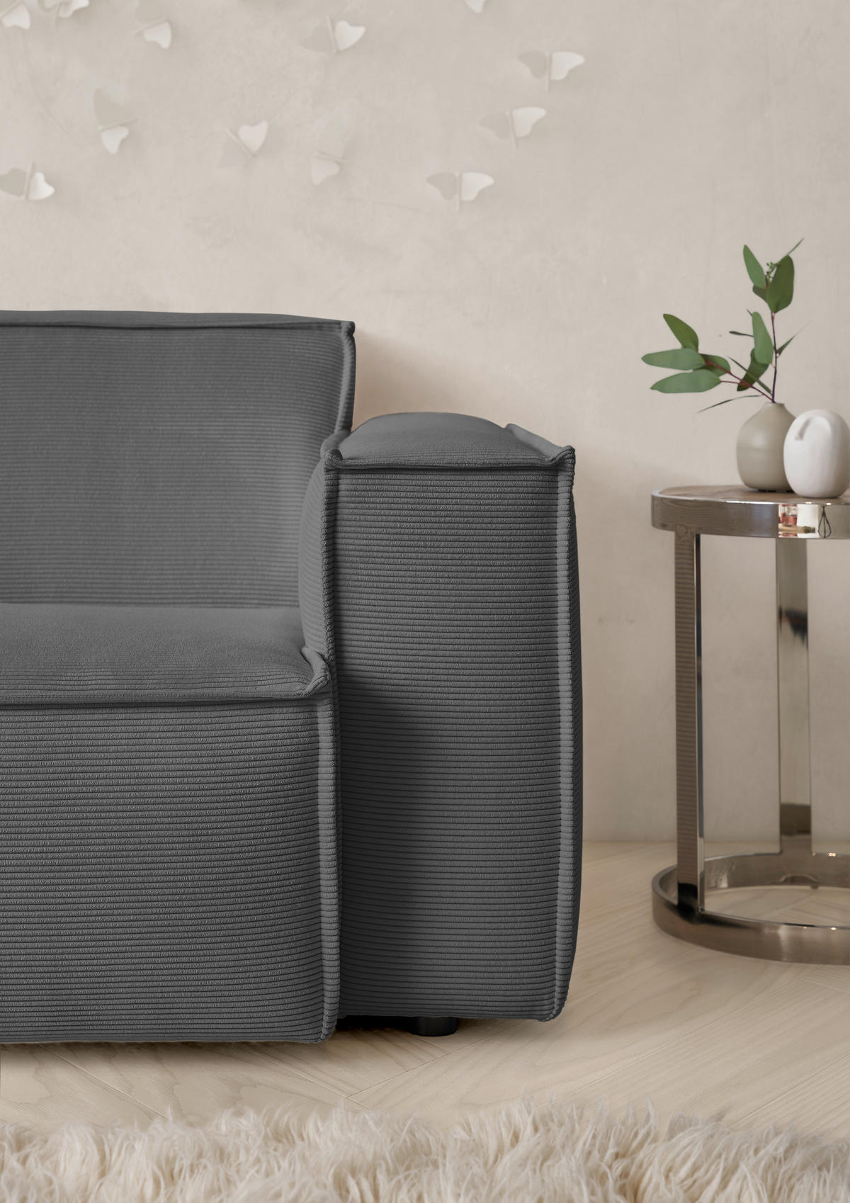 ECKSOFA in Feincord Anthrazit  168/276 cm  - Anthrazit/Schwarz, KONVENTIONELL, Kunststoff/Textil (168/276cm) - Hom`in
