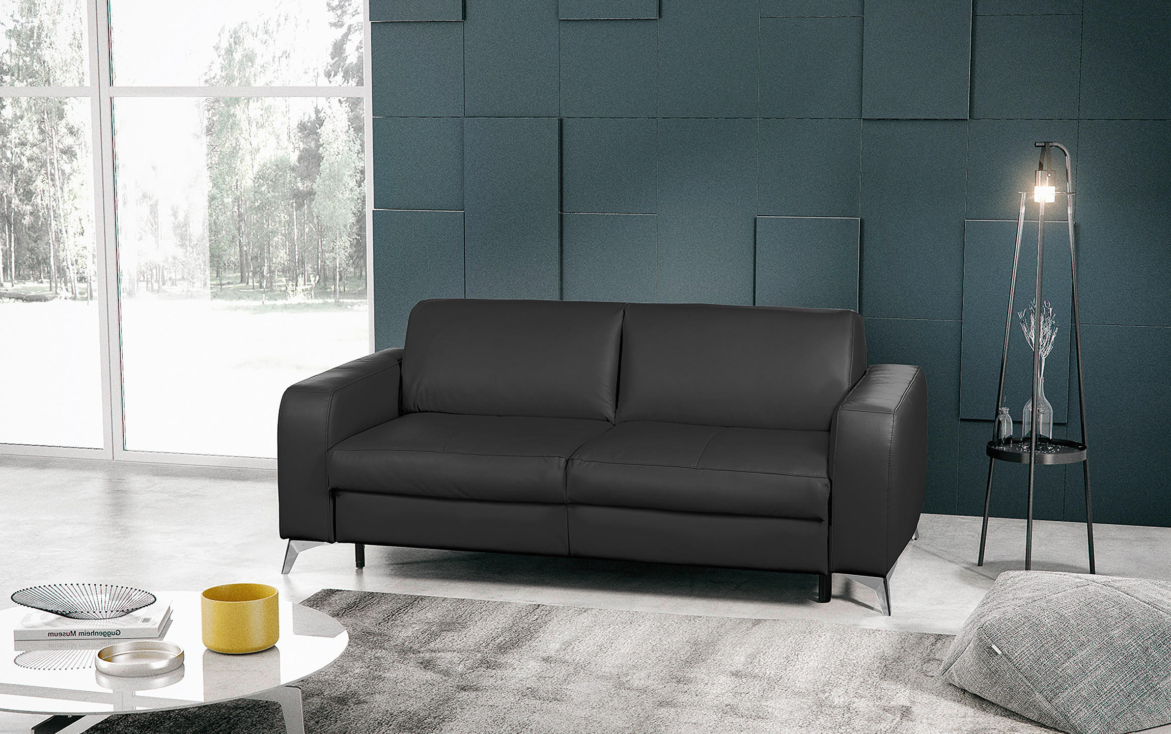 SCHLAFSOFA Schwarz Echtleder  - Silberfarben/Schwarz, Design, Leder/Metall (204/84/104cm) - Livetastic