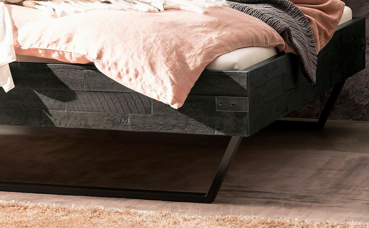 BETT 160/200 cm  in Anthrazit, Grau, Akaziefarben  - Anthrazit/Grau, Design, Holz/Metall (160/200cm) - Hasena