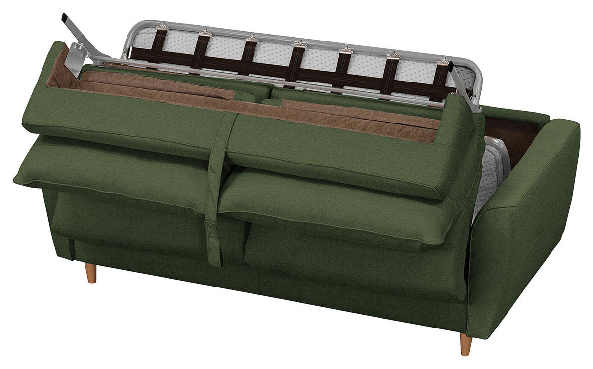 SCHLAFSOFA Flachgewebe Dunkelgrün  - Dunkelgrün/Buchefarben, Design, Holz/Textil (195/90/102cm) - Livetastic