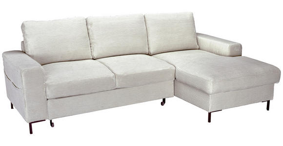 ECKSOFA Naturfarben Cord Rückenkissen, Bettkasten, Schlaffunktion, Rücken echt, Liegefläche im Originalstoff  - Schwarz/Naturfarben, KONVENTIONELL, Textil/Metall (240/150cm) - Carryhome