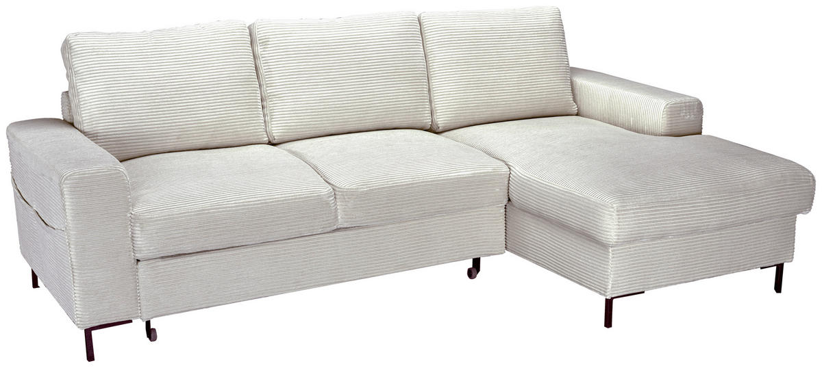 ECKSOFA Naturfarben Cord Rückenkissen, Bettkasten, Schlaffunktion, Rücken echt, Liegefläche im Originalstoff  - Schwarz/Naturfarben, KONVENTIONELL, Textil/Metall (240/150cm) - Carryhome