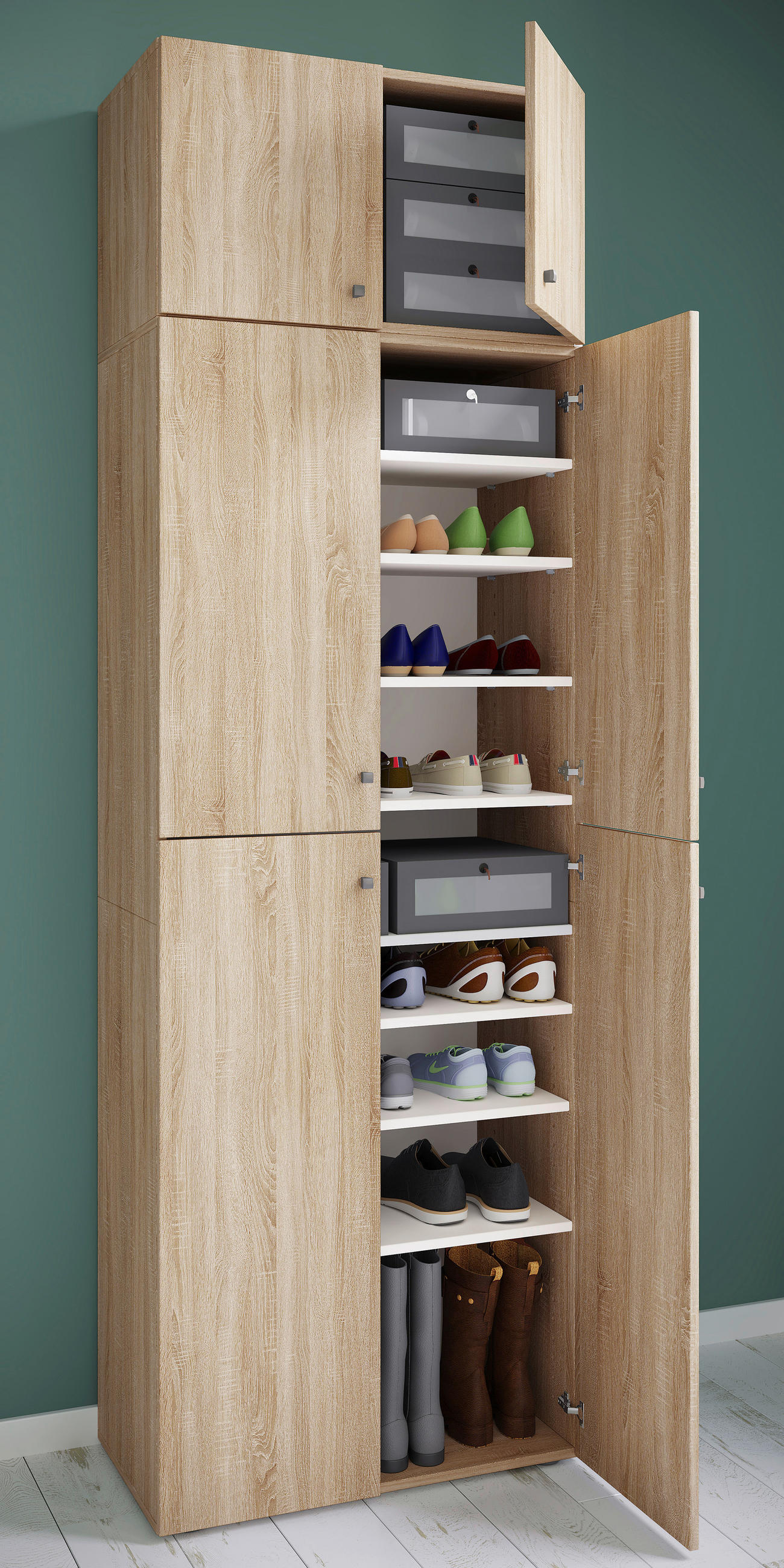 SCHUHSCHRANK Sonoma Eiche  - Schwarz/Grau, MODERN, Holzwerkstoff/Kunststoff (70/223/39cm) - MID.YOU