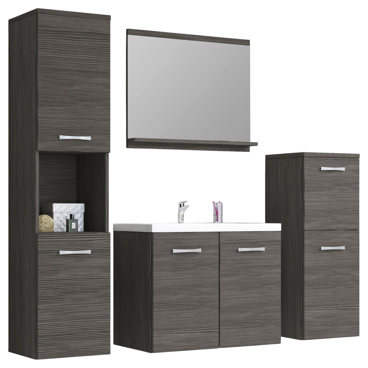 BADEZIMMER 5-teilig  in 120 cm  - Eiche dunkel/Eichefarben, LIFESTYLE, Keramik/Holzwerkstoff (120cm) - P & B