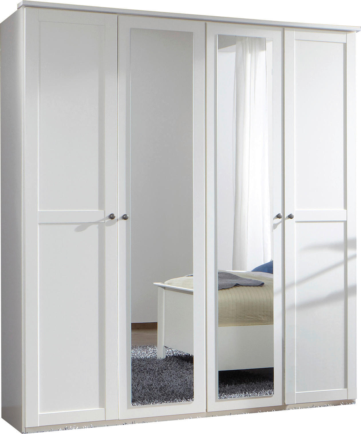 KLEIDERSCHRANK 180/210/58 cm,  in Weiß, 4 Tür(en)  - Schwarz/Weiß, KONVENTIONELL, Glas/Holzwerkstoff (180/210/58cm) - Boxxx