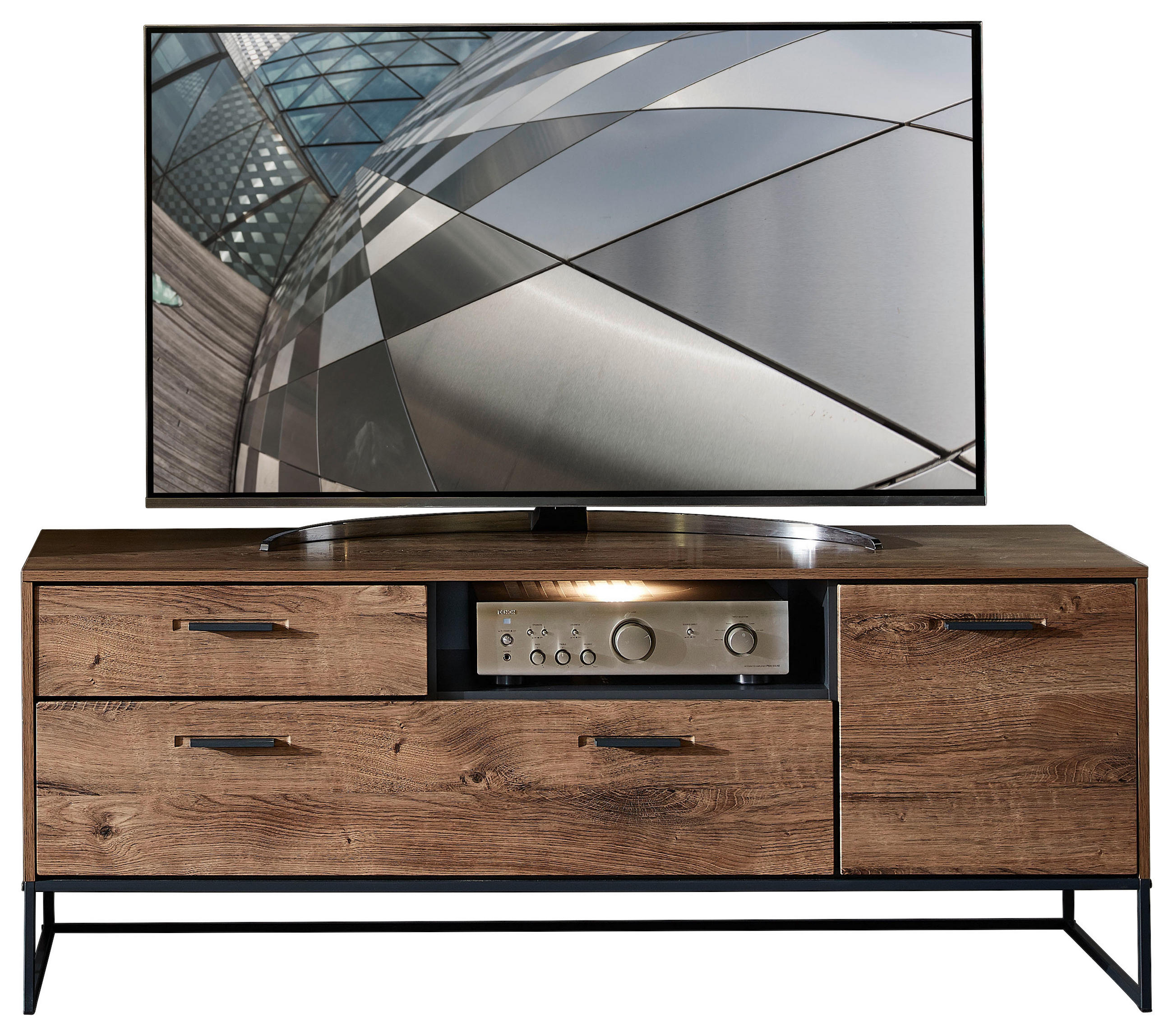 TV-ELEMENT Graphitfarben, Eichefarben - Eichefarben/Anthrazit, MODERN, Holzwerkstoff/Metall (156/62/48cm) - Livetastic