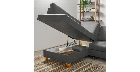 ECKSOFA in Flachgewebe Hellgrau  - Eichefarben/Hellgrau, Design, Holz/Textil (185/253cm) - Cantus