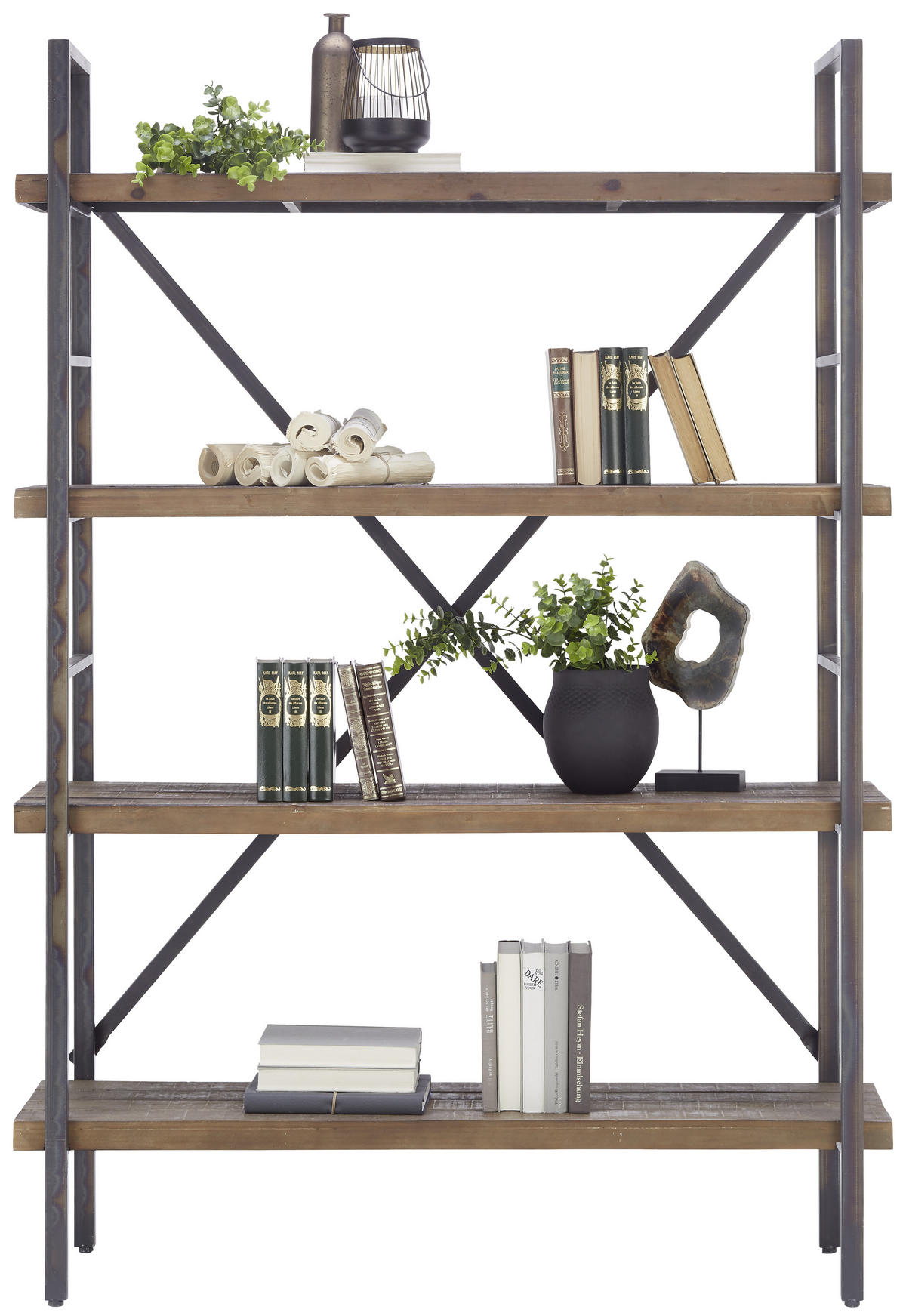 REGAL  120/172/35 cm Naturfarben, Schwarz  - Schwarz/Naturfarben, KONVENTIONELL, Holz/Metall (120/172/35cm) - Ambia Home