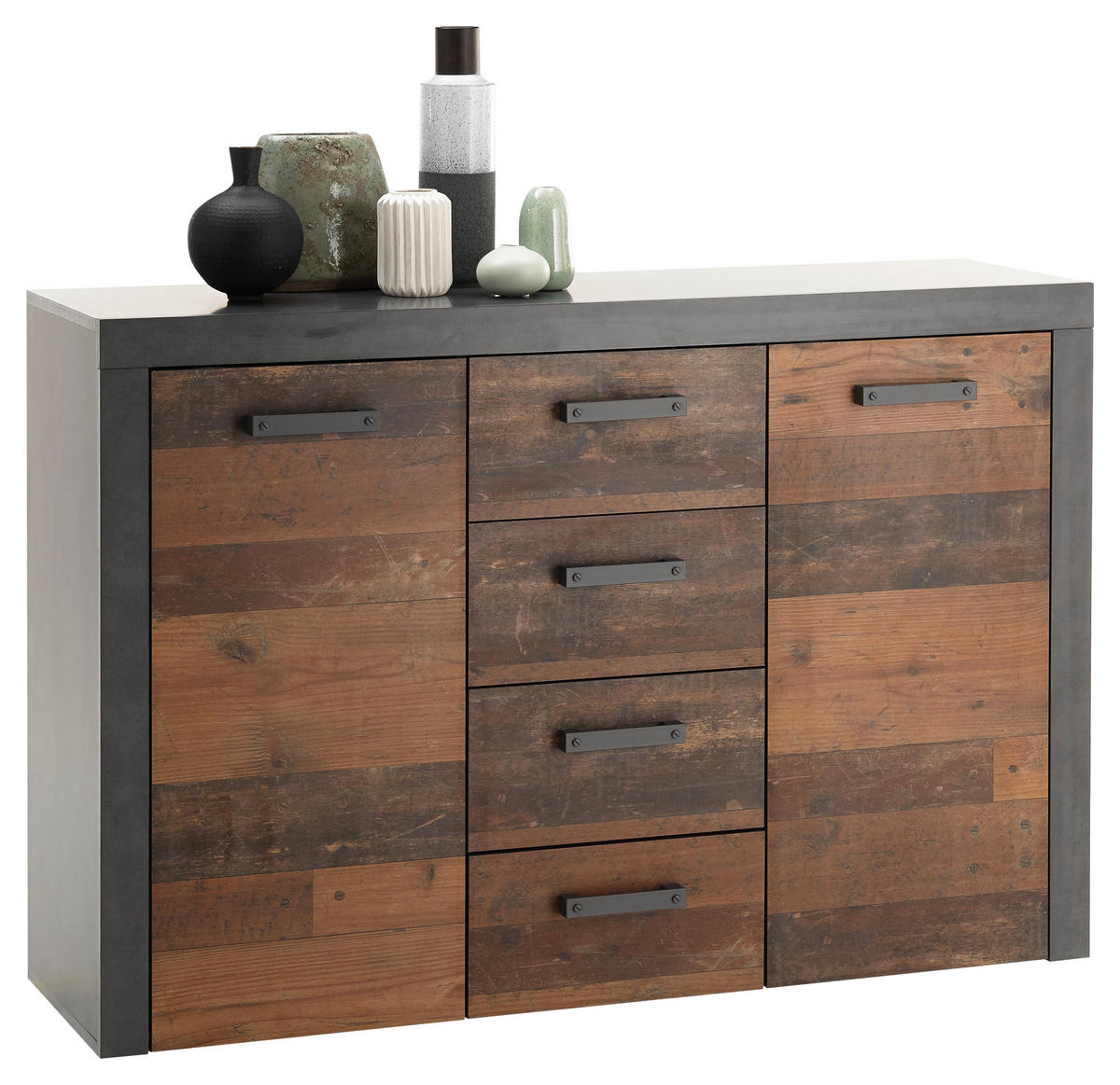 KOMODA, antracitová, hnedá, 135/92/38 cm - hnedá/antracitová, Trend, kompozitné drevo/plast (135/92/38cm)
