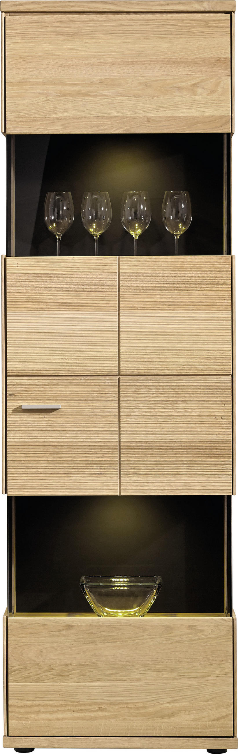 VITRINE in massiv Eiche   - Silberfarben/Schwarz, Design, Glas/Holz (63/200/40cm) - Musterring
