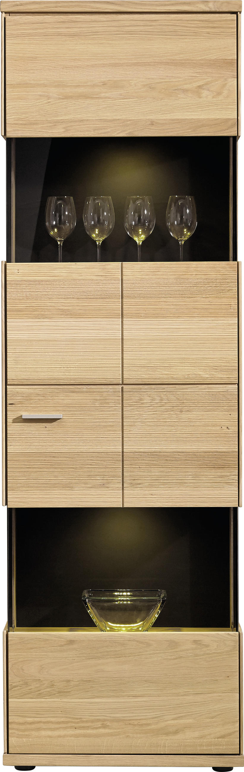 VITRINE in massiv Eiche   - Silberfarben/Schwarz, Design, Glas/Holz (63/200/40cm) - Musterring
