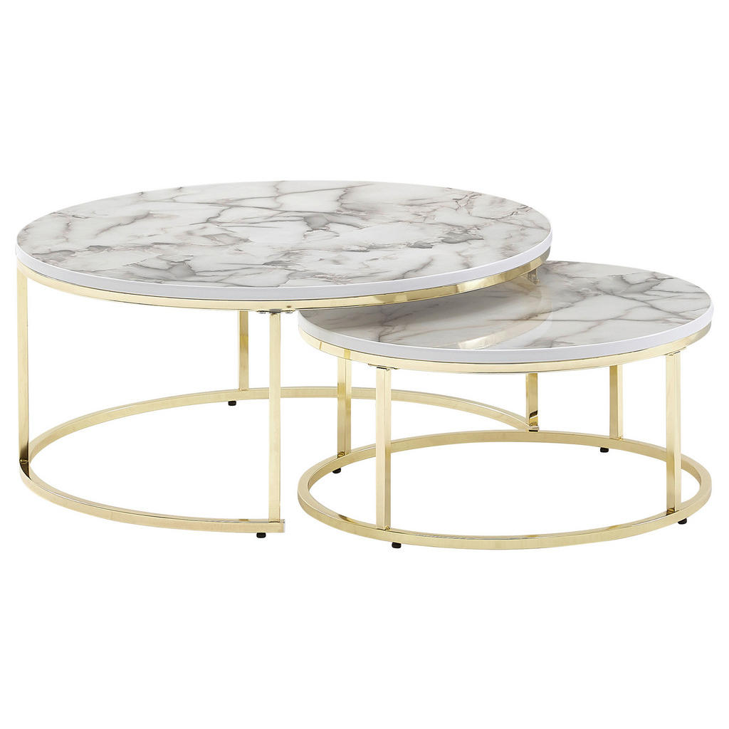 Beistelltisch 2-tlg. Rund Marmor Optik/goldfarben