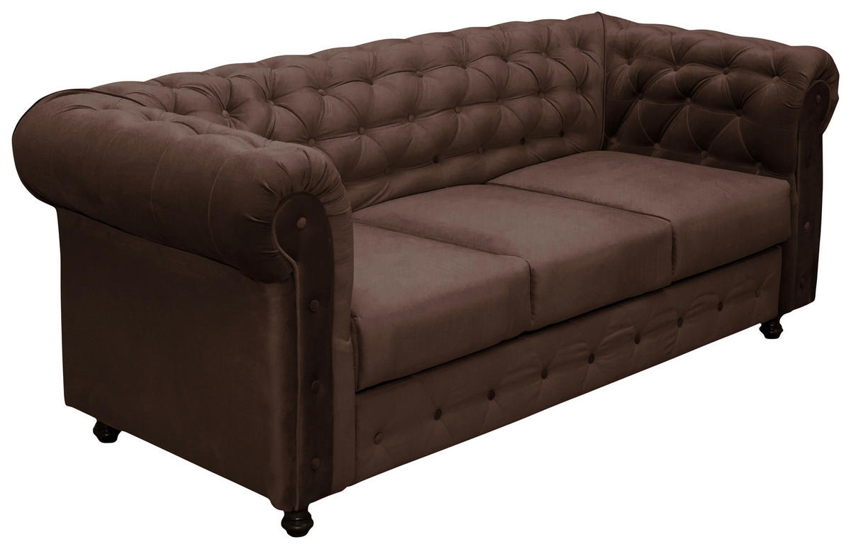 CHESTERFIELD-SOFA in Samt Braun  - Wengefarben/Braun, Basics, Holz/Textil (205/80/90cm) - P & B