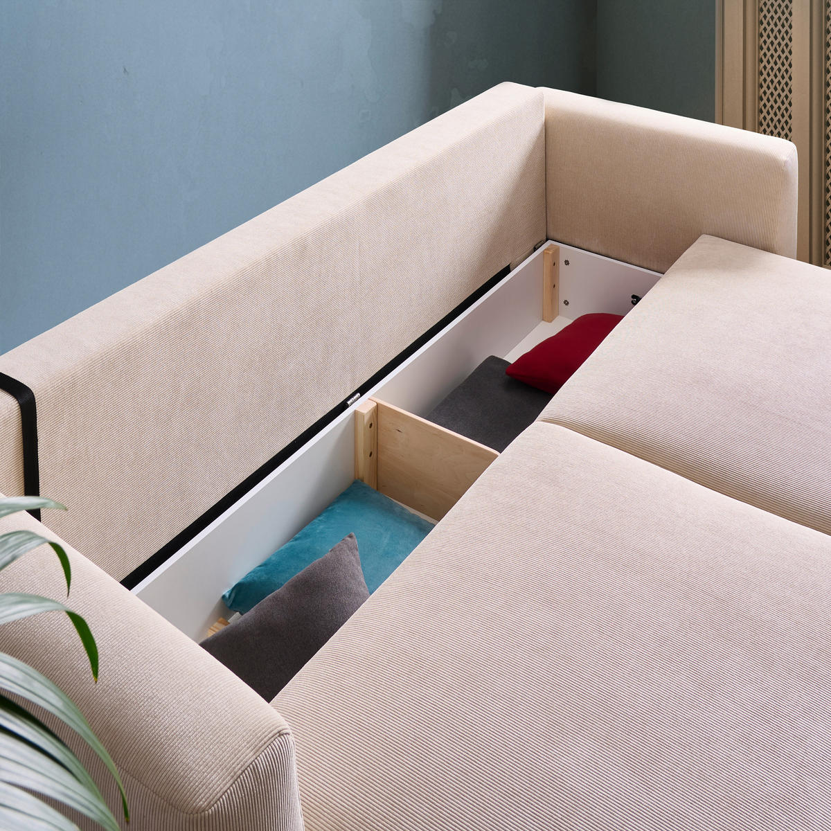 SCHLAFSOFA in Cord Beige  - Beige/Schwarz, Design, Kunststoff/Textil (250/92/105cm) - Carryhome