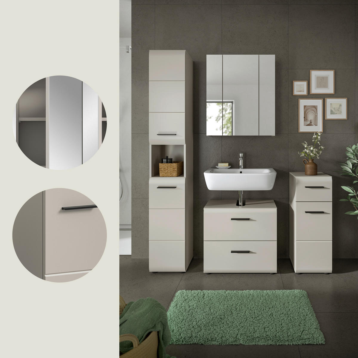 BADEZIMMER 4-teilig  in 120 cm  - Kaschmir/Schwarz, Trend, Glas/Holzwerkstoff (120cm) - MID.YOU
