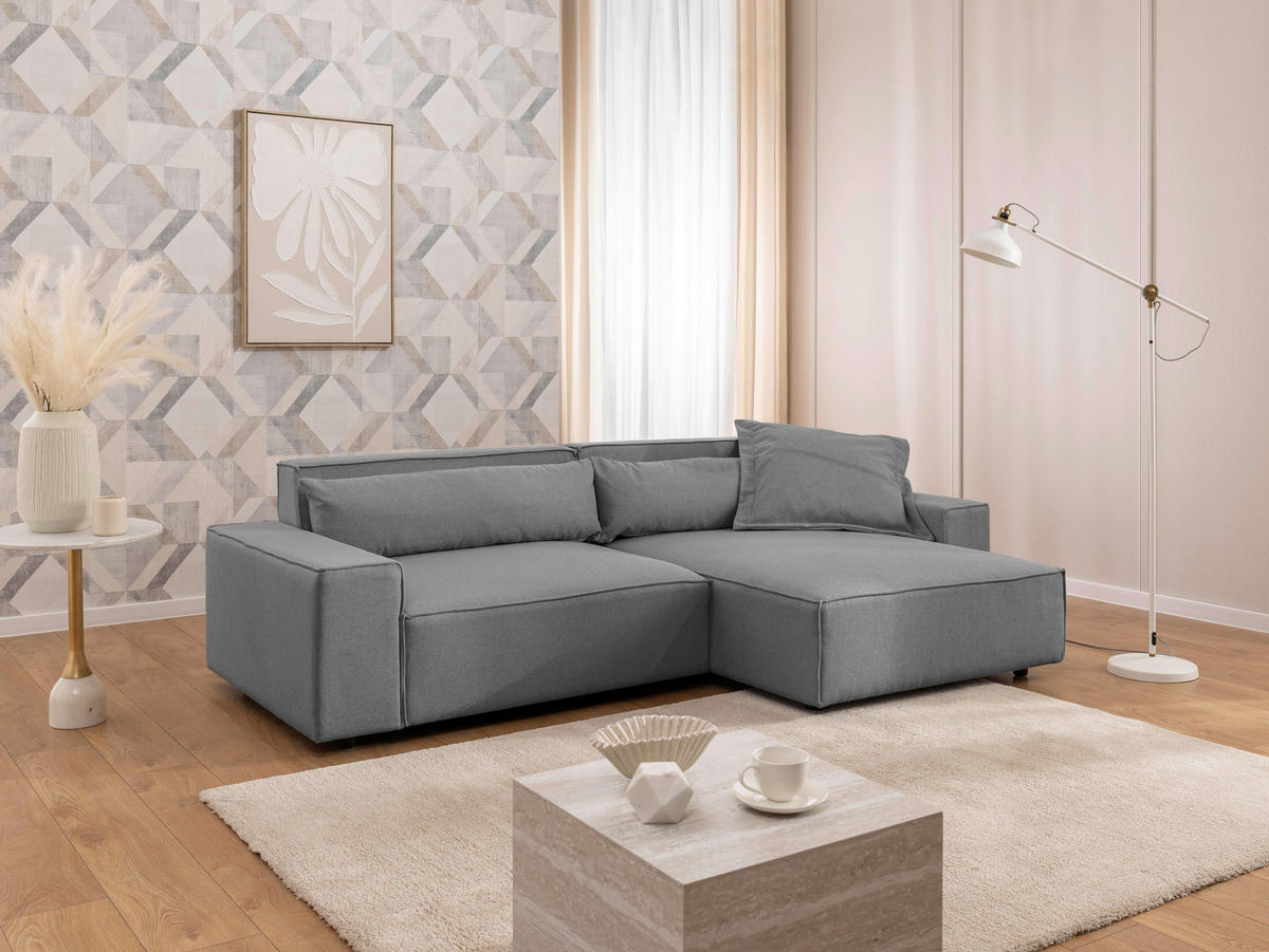 ECKSOFA Webstoff Hellgrau  - Hellgrau/Schwarz, Design, Kunststoff/Textil (251/142cm) - P & B