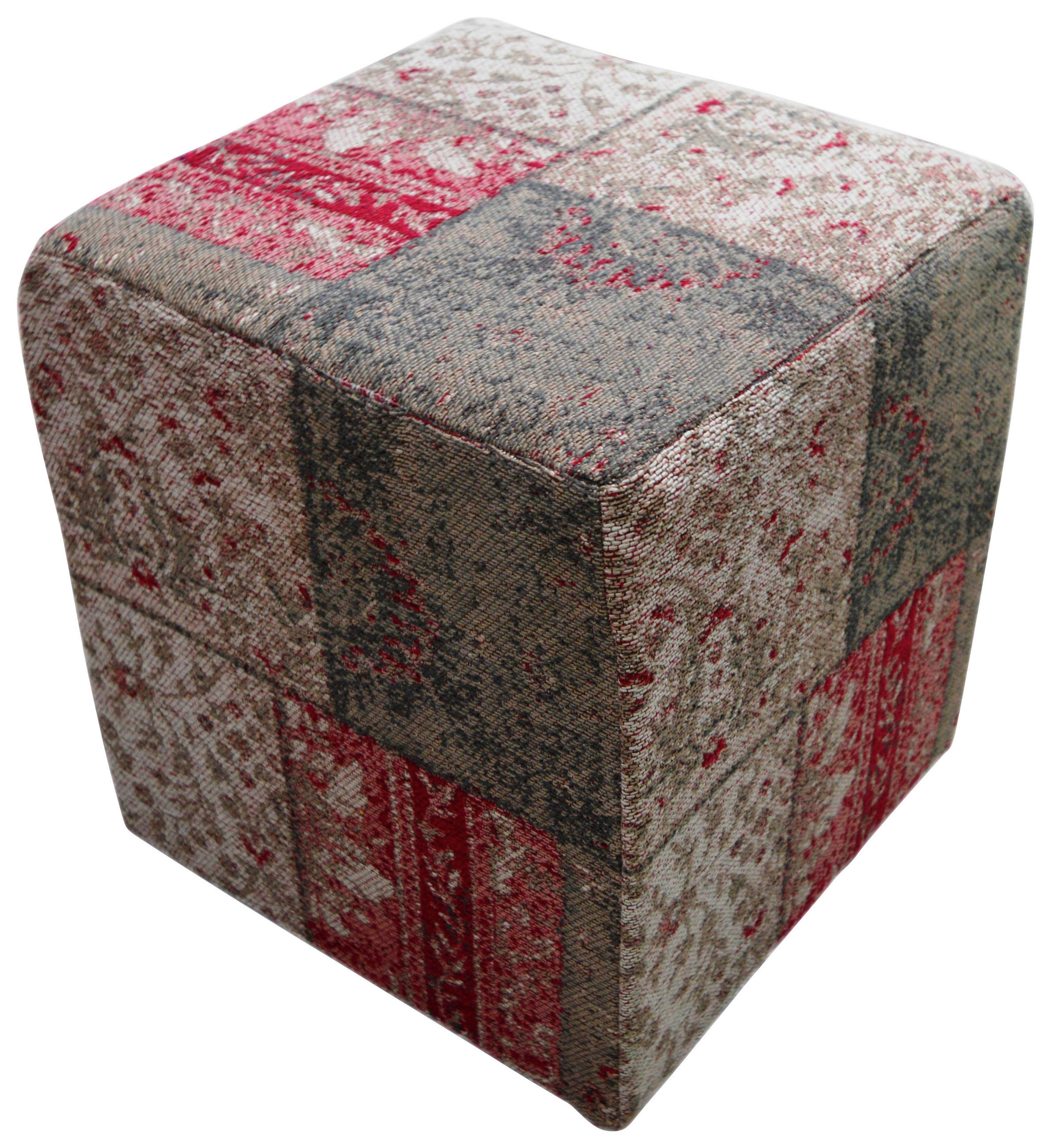 POUF in Grau, Rot, Beige Textil  - Beige/Rot, Design, Textil (42/42/45cm) - Kayoom