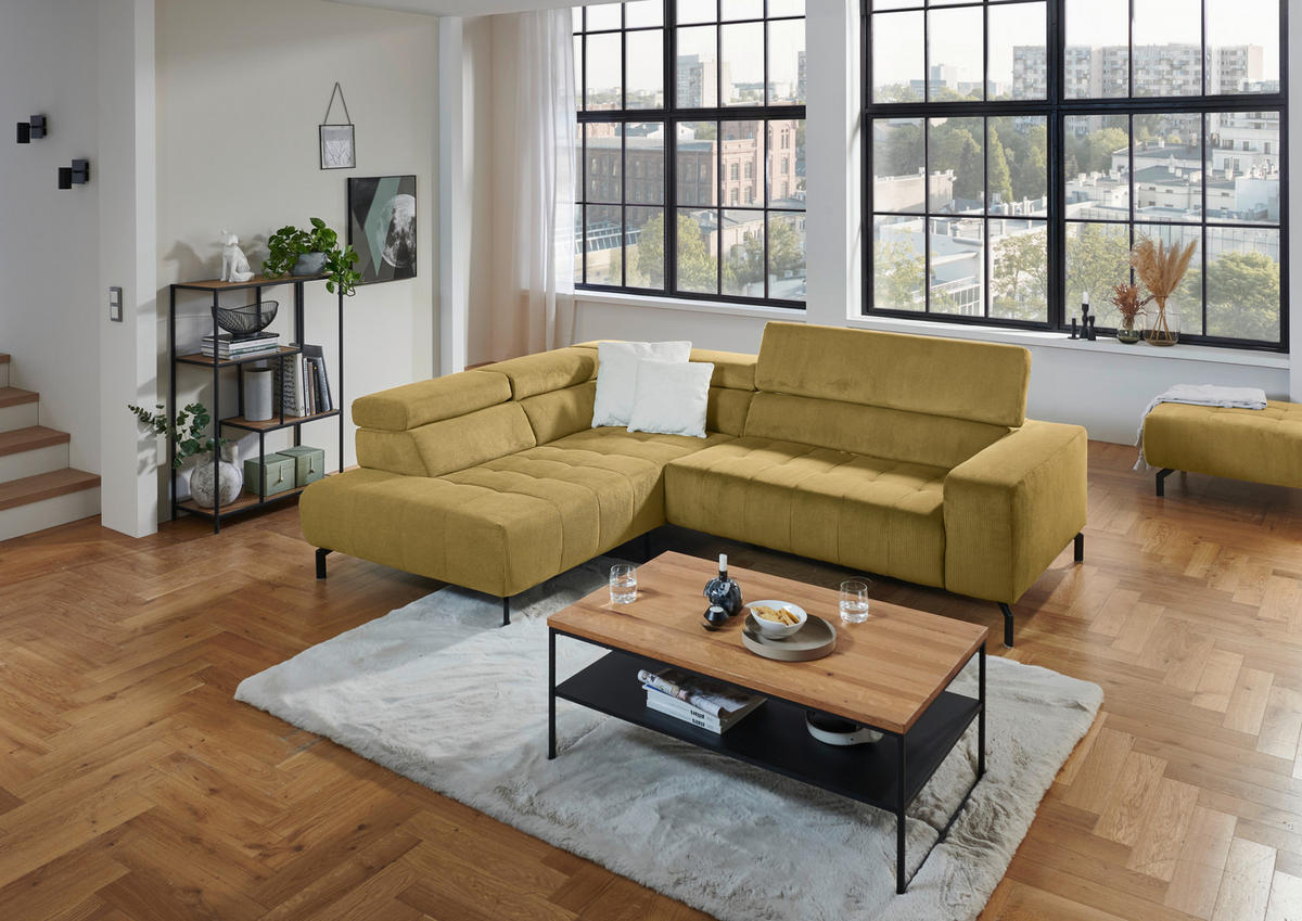 ECKSOFA Hellgrün Cord  - Schwarz/Hellgrün, Design, Textil/Metall (214/261cm) - Beldomo Style