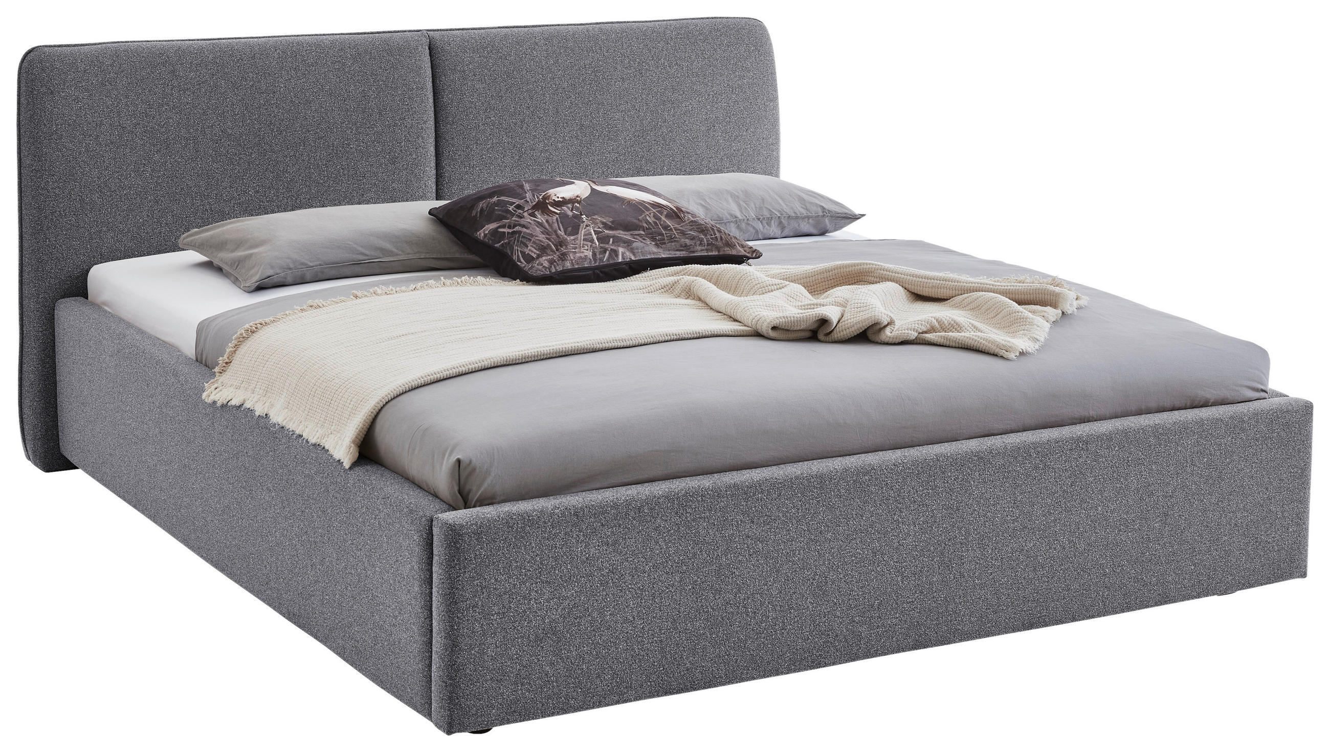 POLSTERBETT 180/200 cm,  in Grau,  - Schwarz/Grau, Design, Holz/Textil (180/200cm) - Stylife