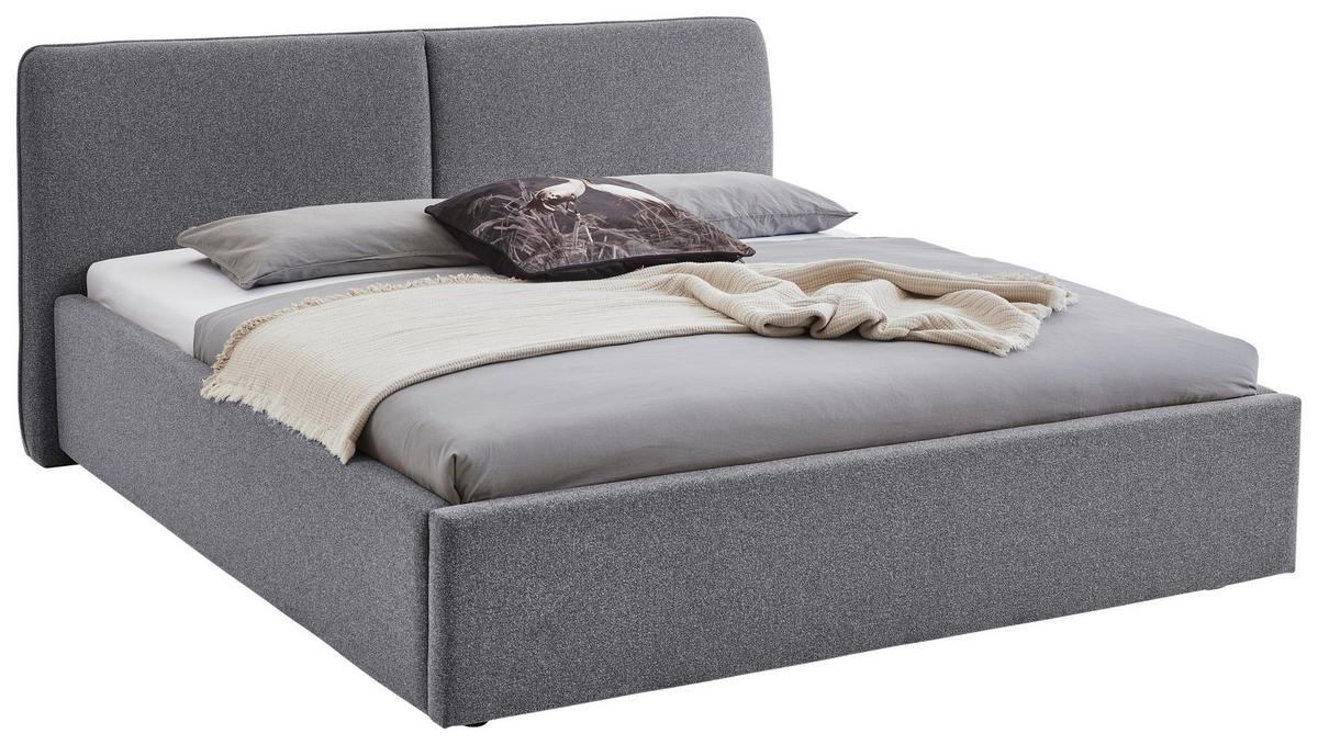 POLSTERBETT 180/200 cm,  in Grau,  - Schwarz/Grau, Design, Holz/Textil (180/200cm) - Stylife
