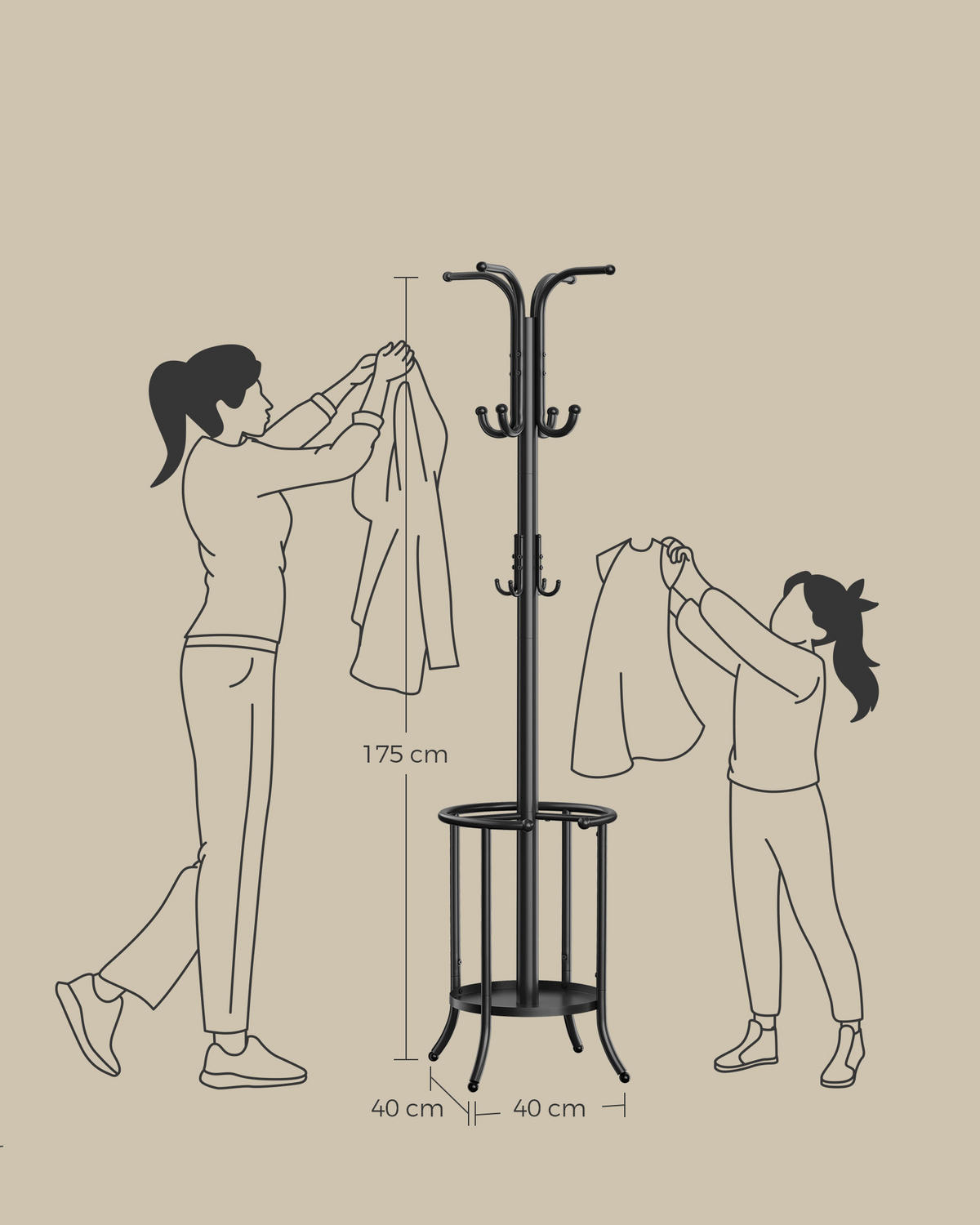 KLEIDERSTÄNDER in Schwarz 40/175/40 cm   - Schwarz, Basics, Metall (40/175/40cm)