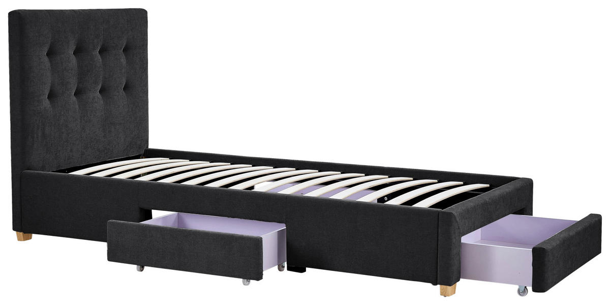 POLSTERBETT 90/200 cm, inkl. gepolstertes Kopfteil, Lattenrost, Bettschubladen,  in Dunkelgrau  - Dunkelgrau/Naturfarben, Design, Holz/Textil (90/200cm) - Boxxx