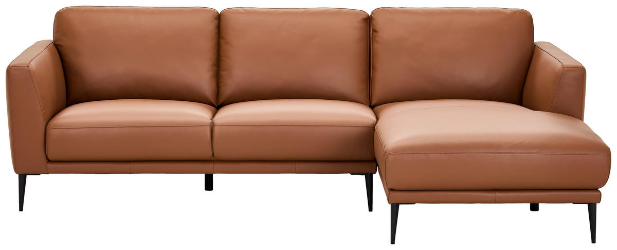 ECKSOFA Echtleder Cognac  - Cognac/Schwarz, Modern, Leder/Metall (253/160cm) - Novel