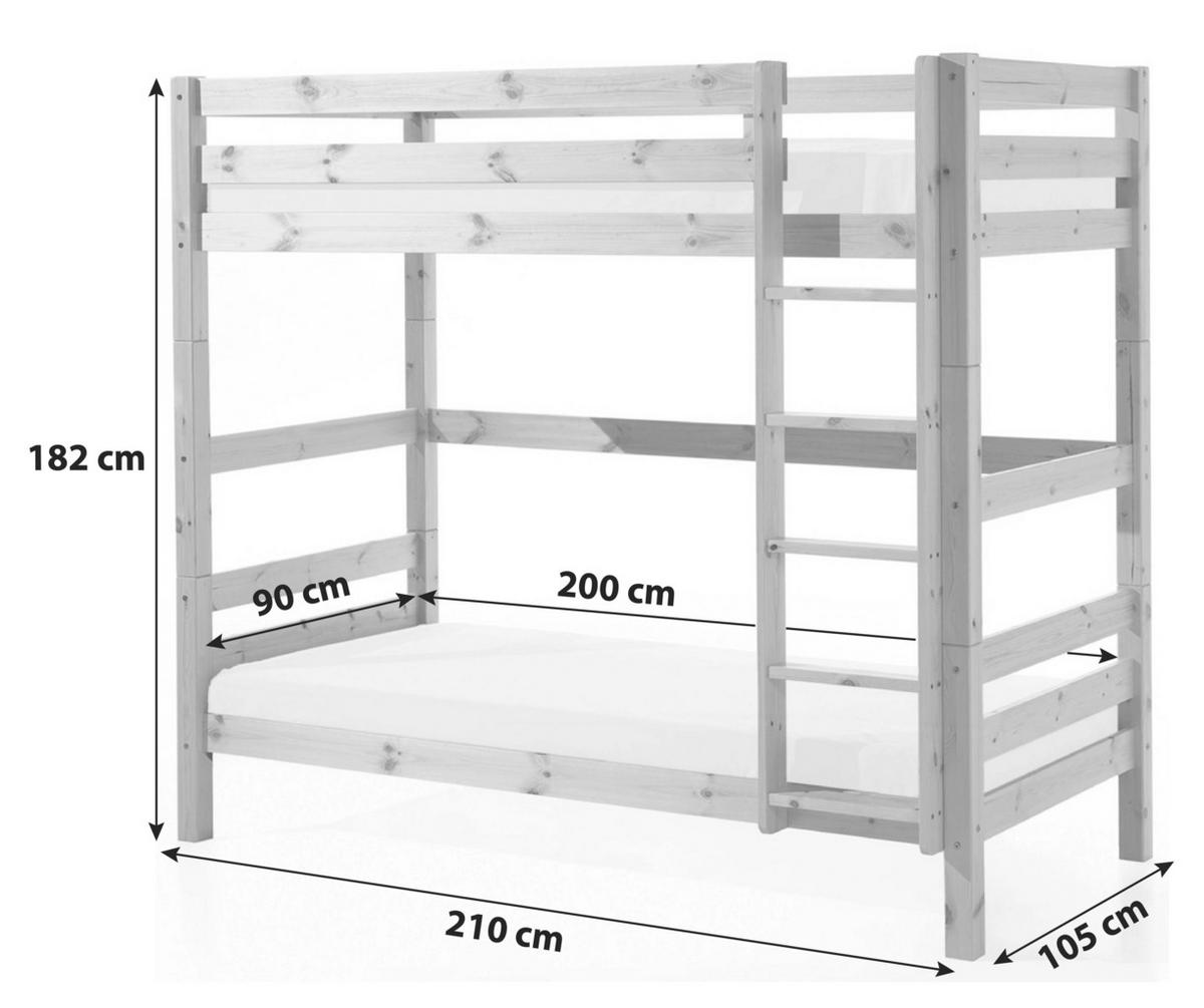 ETAGENBETT - Kieferfarben/Grau, MODERN, Holz (90/200cm) - MID.YOU