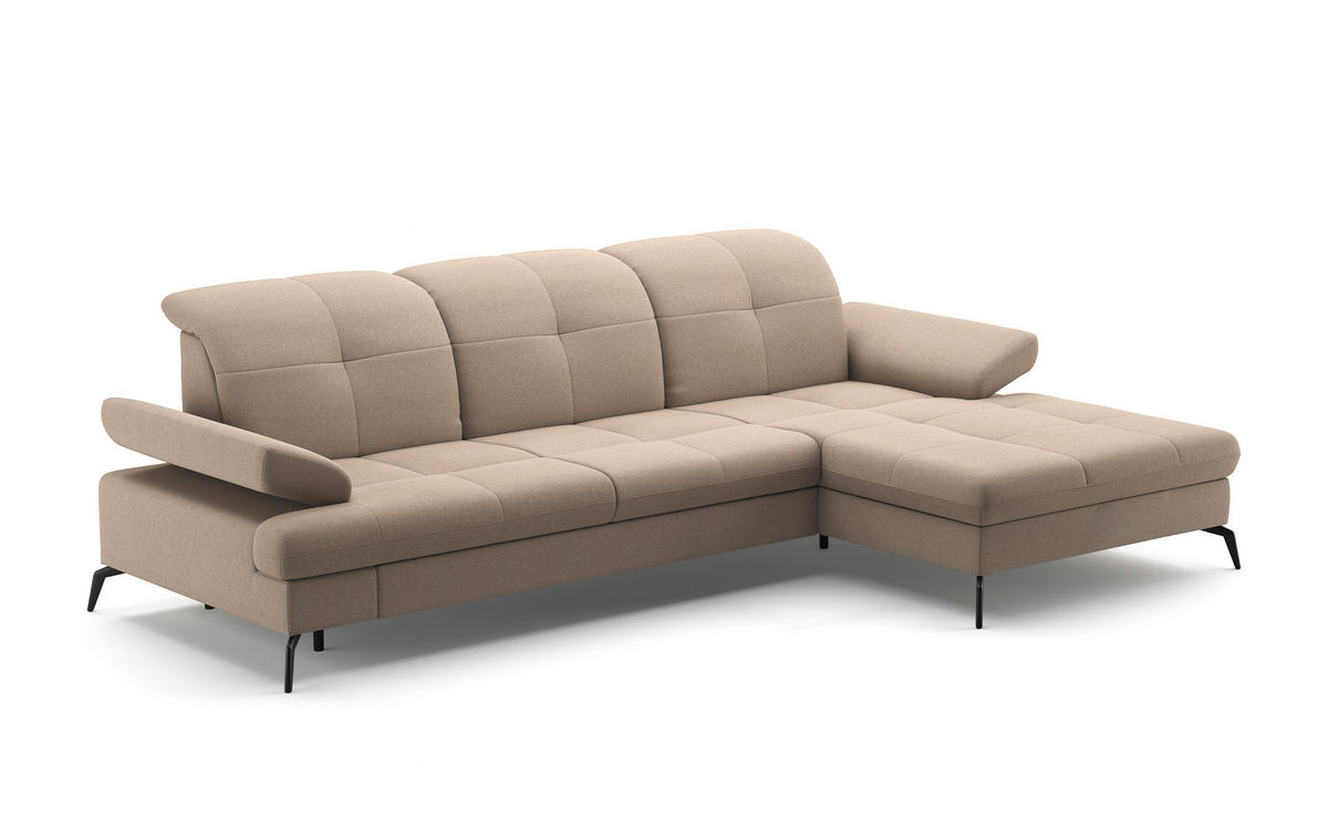 ECKSOFA in Flachgewebe Taupe  - Taupe/Schwarz, Konventionell, Textil/Metall (279/185cm) - Sit & More