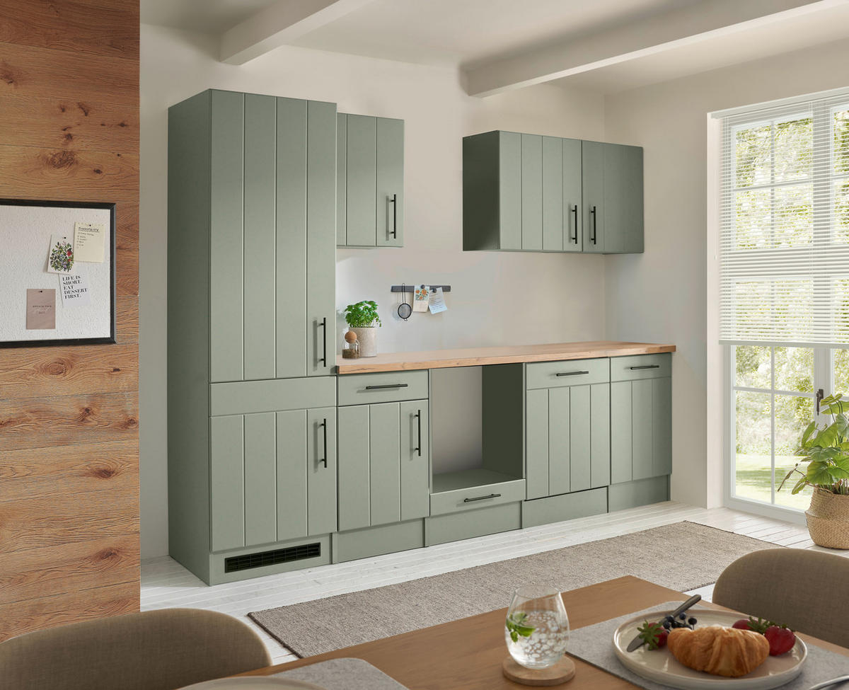 KÜCHENLEERBLOCK 280 cm   in Wildeiche, Schilfgrün  - Schilfgrün/Wildeiche, Trend, Holzwerkstoff/Metall (280cm) - Respekta