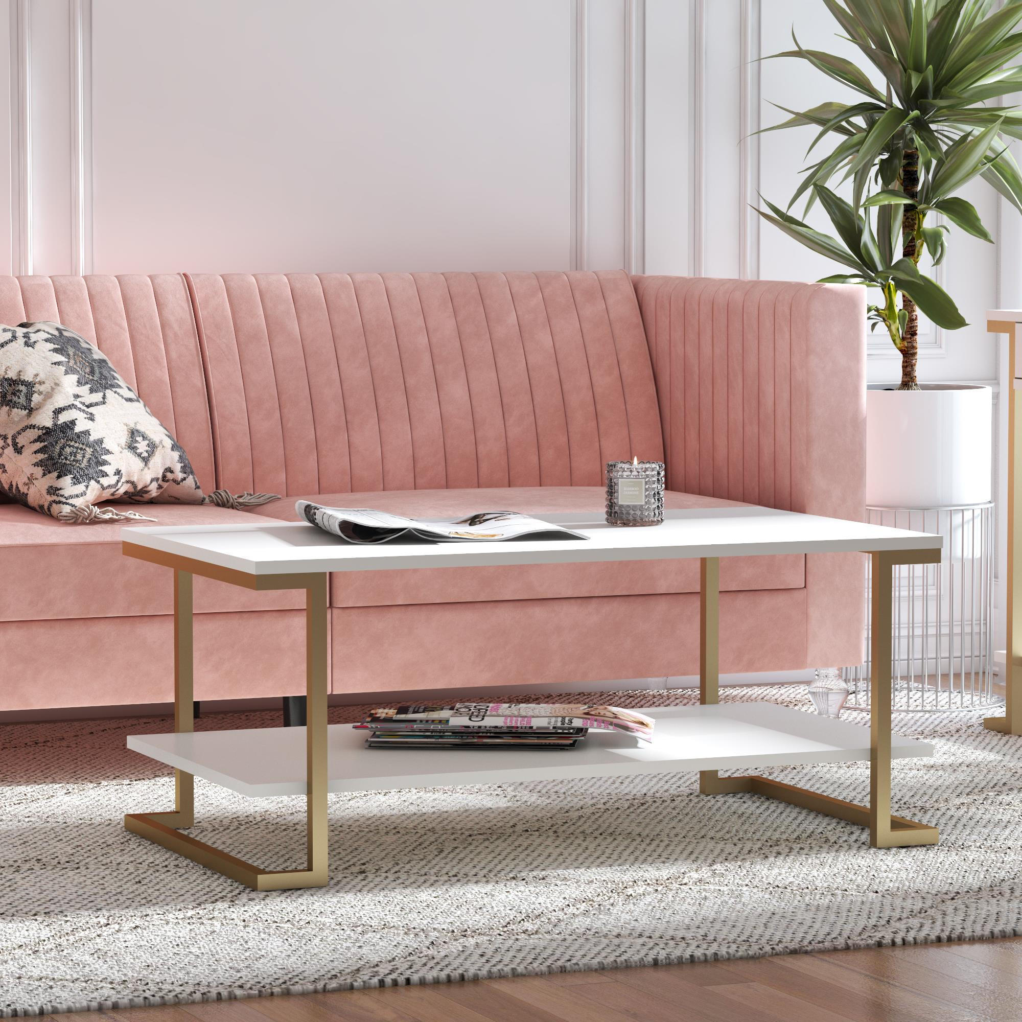 COUCHTISCH 106/46/60 cm Weiß  - Weiß/Bronzefarben, Design, Holzwerkstoff/Metall (106/46/60cm) - MID.YOU