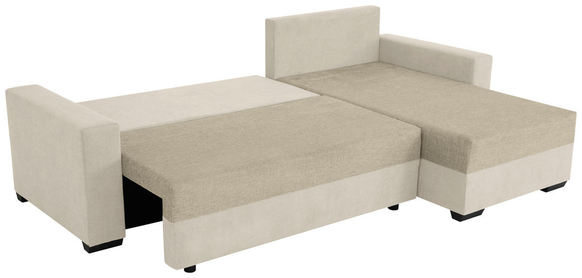 ECKSOFA Beige Flachgewebe, Struktur  - Beige/Schwarz, Design, Kunststoff/Textil (252/155cm) - Livetastic