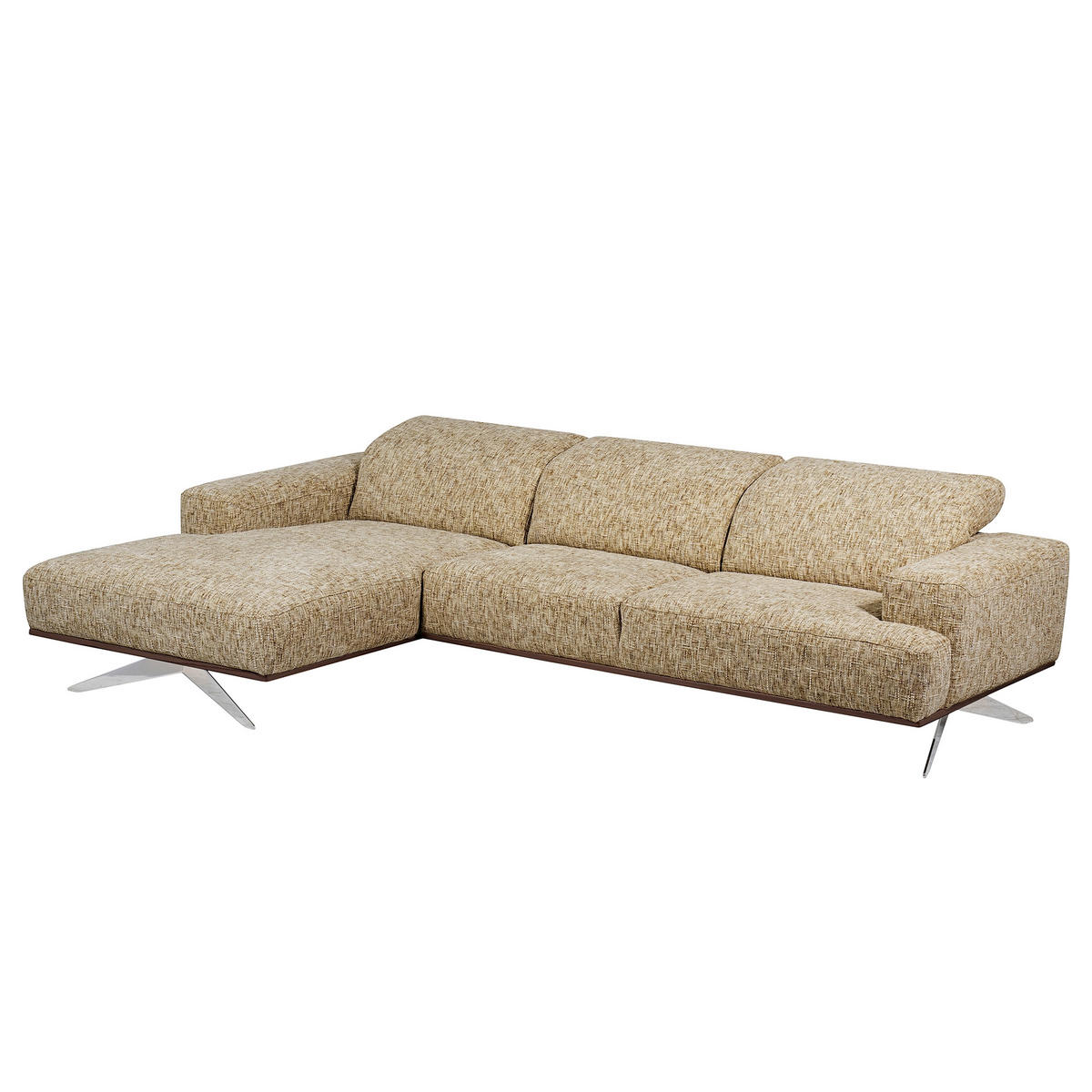 ECKSOFA PORTLAND Hellbraun Struktur Kopfteilverstellung  - Chromfarben/Hellbraun, Design, Holz/Textil (187/295cm) - Livetastic